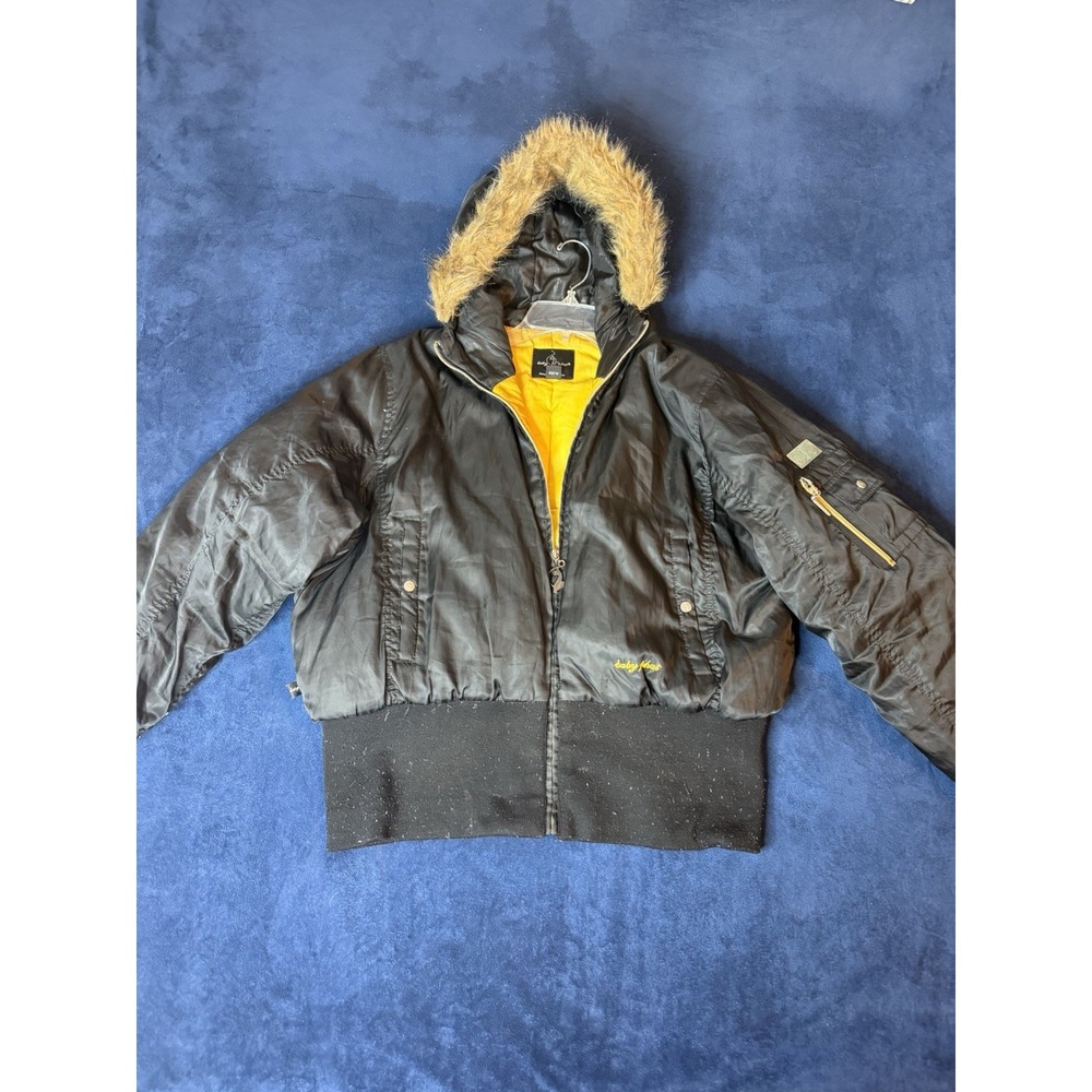 Vintage Baby Phat Black Bomber Jacket Faux Fur Hood Women XXL RARE Y2K
